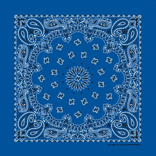 We stock traditional 100% Cotton for a soft and comfortable feel. Made in the USA and approx. 22" x 22", they feature a trademark Paisley design. Bandanas have been around for over 75 years and are still a staple in culture whether it's a farmer, MC, or a Rock star.