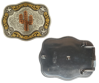 What if you could have the Wild West right at your fingertips? With the Saguaro Western Buckle, you can! Take your pick from antique silver, copper, and brass colors, and you'll have a buckle boasting stars, western scrollwork, a rope edge, and (of course!) a Saguaro cactus! Measuring 3" tall and 3 3/4" wide, it'll fit your belt up to 1 1/2" wide, Don't be shy—stop by our Smyrna, TN retail shop (or shop online) and get your buckle today! Imported