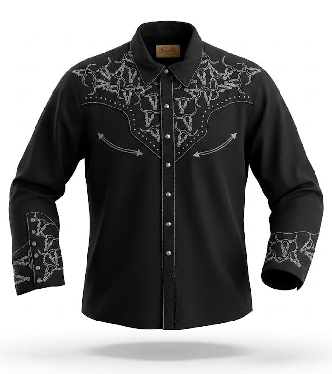 Scully Western Shirts and Longhorn Embroidery designs never go out of style! Inspired by classic cowboy movies, these timeless designs are favorites of today’s country stars and rock icons alike. Pair them with your favorite ripped jeans for a casual vibe or dress them up with sharp jeans for a night out. Just arrived at our Smyrna, TN shop, just a stone’s throw from Music Row in downtown Nashville!