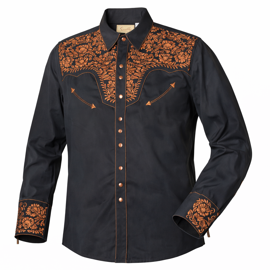Western shirts with Embroidered Western Tooled stitching never go out of style! Inspired by classic cowboy movies, these timeless designs are favorites of today’s country stars and rock icons alike. Pair them with your favorite ripped jeans for a casual vibe or dress them up with sharp jeans for a night out. Just arrived at our Smyrna, TN shop, just a stone’s throw from Music Row in downtown Nashville!