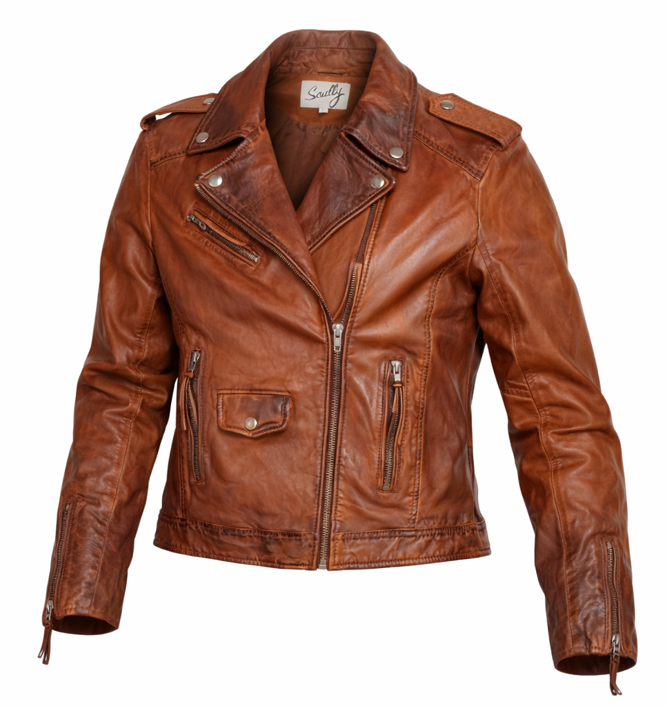 A Timeless Classic leather Modern moto Jacket in Vintage brown by Scully. Expertly tailored from Super soft, high quality leather. The sleek silhouette is slightly fitted at the waist to flatter. Your shape, while shoulder epaulettes and polished hardware add a classic motto finish. Get yours at our Smyrna, TN shop not far from crazy downtown Nashville.