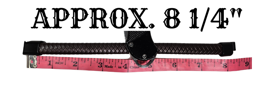 Brown bracelet beside pink measuring tape displaying ' APPROX. 8 1/4"'.