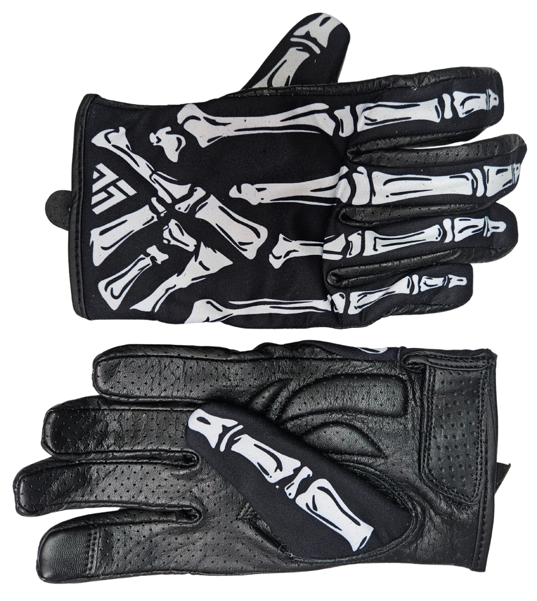 Skeleton gloves are a new take on riding gloves. The Perforated soft leather palms combined the printed soft cotton tops create a comfortable fit that will become your favorites. Now stocked at our Smyrna, TN shop.

Sizes S-5X