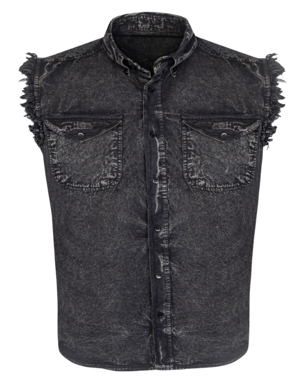 Classic Stonewash Frayed Sleeveless Shirt. The perfect shirt for those warm summer rides. Now in stock at our Smyrna, TN not far from Bumpus HD in Murfreesboro.

100% Cotton
Stonewashed for worn look
Two Chest Pockets
Button down collar to keep it from slapping on face
Buttoned front