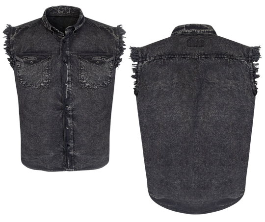 Classic Stonewash Frayed Sleeveless Shirt. The perfect shirt for those warm summer rides. Now in stock at our Smyrna, TN not far from Bumpus HD in Murfreesboro.

100% Cotton
Stonewashed for worn look
Two Chest Pockets
Button down collar to keep it from slapping on face
Buttoned front