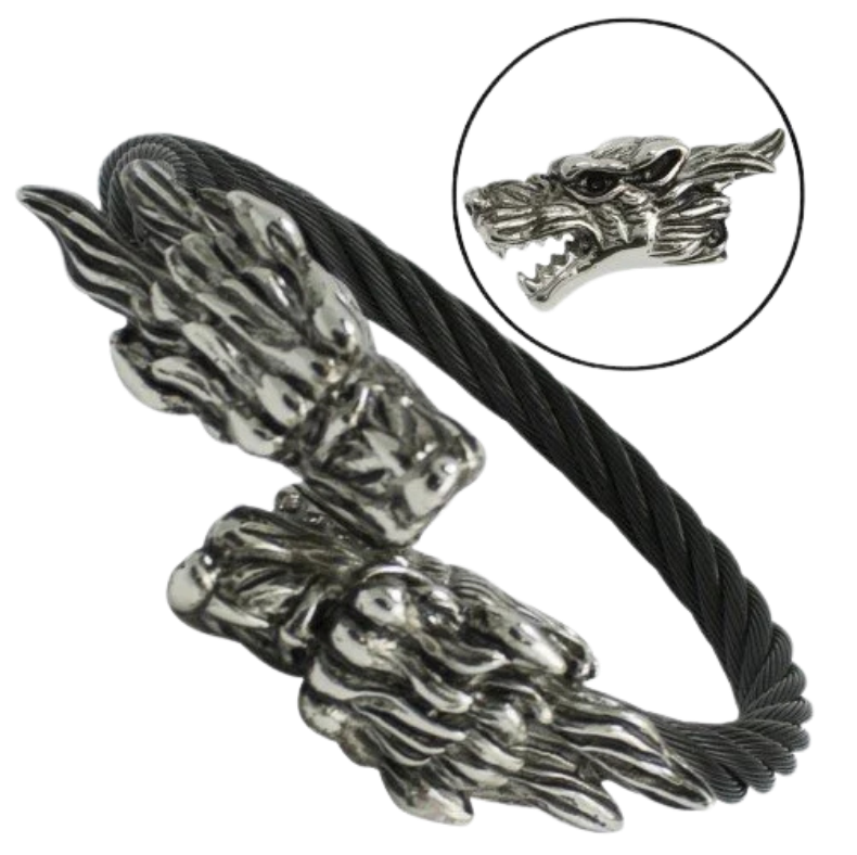 Stainless Steel Wolf head combined with a Black Steel Cable will get you noticed no matter where you are. Durable Stainless Steel last for years. Get yours now at our Smyrna, TN shop not far from Murfreesboro.

Approx. 8" with Wolf heads touching
Adjustable/Flexible cable