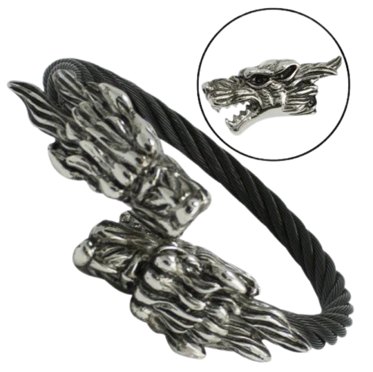 Stainless Steel Wolf head combined with a Black Steel Cable will get you noticed no matter where you are. Durable Stainless Steel last for years. Get yours now at our Smyrna, TN shop not far from Murfreesboro.

Approx. 8" with Wolf heads touching
Adjustable/Flexible cable