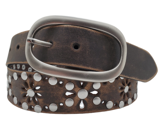The "Studs and Flower" Leather Belt