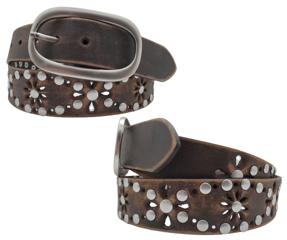 The "Studs and Flower" Leather Belt