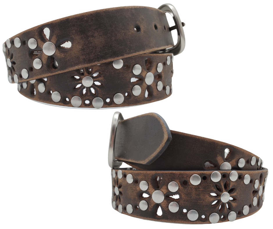 The "Studs and Flower" Leather Belt