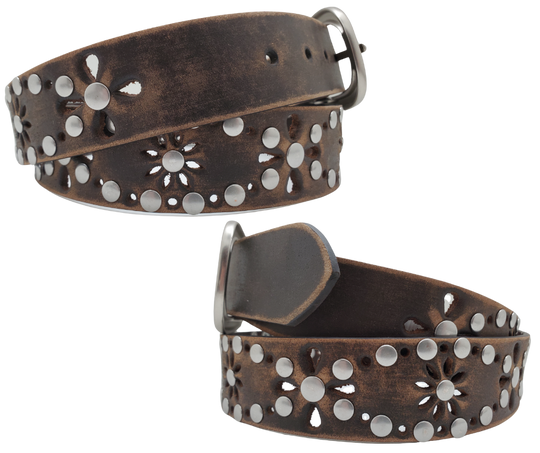 The "Studs and Flower" Leather Belt