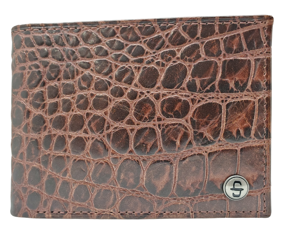 Fully Licensed Stetson Logo Bifold Wallet. Made from Cognac Brown Croc or Black print cowhide leather so good it&