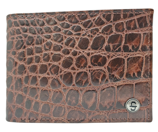 Fully Licensed Stetson Logo Bifold Wallet. Made from Cognac Brown Croc or Black print cowhide leather so good it&