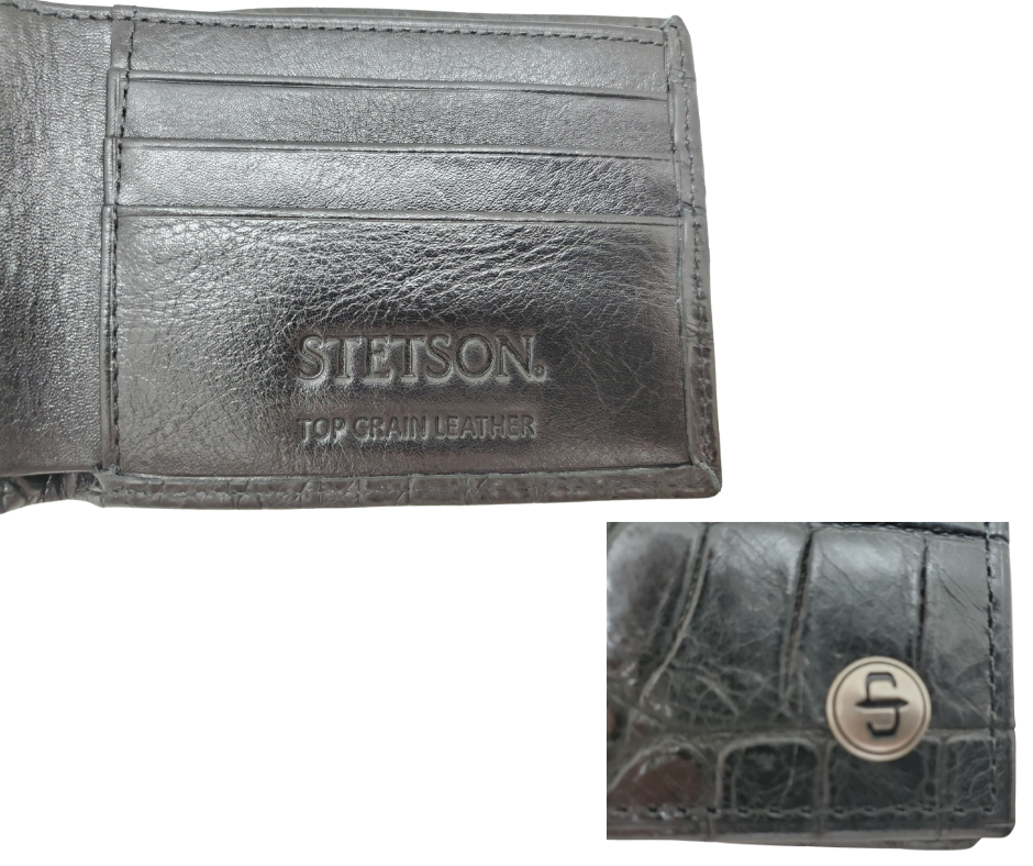 Fully Licensed Stetson Logo Bifold Wallet. Made from Cognac Brown Croc or Black print cowhide leather so good it&