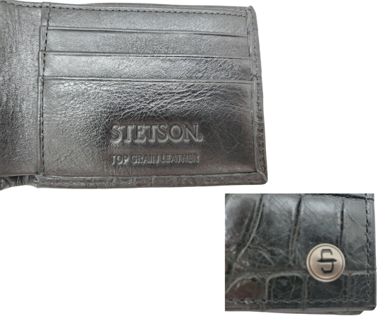 Fully Licensed Stetson Logo Bifold Wallet. Made from Cognac Brown Croc or Black print cowhide leather so good it&