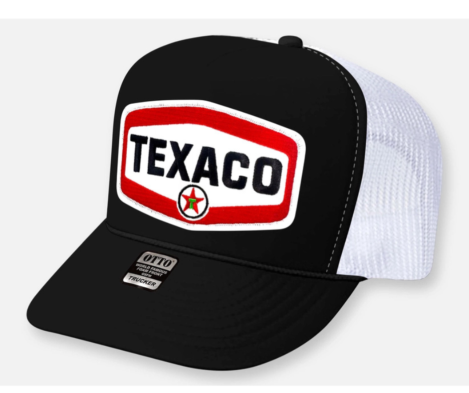 This Texaco patch hat is part of our new Classic Foam Front Trucker Hat Collection. This Curved Bill trucker hat features a big vintage Texaco twill patch sewn on the front panel. You can trust your car to the man who wears the star! One size fits most y’all Get yours now at our Smyrna, TN store or online!