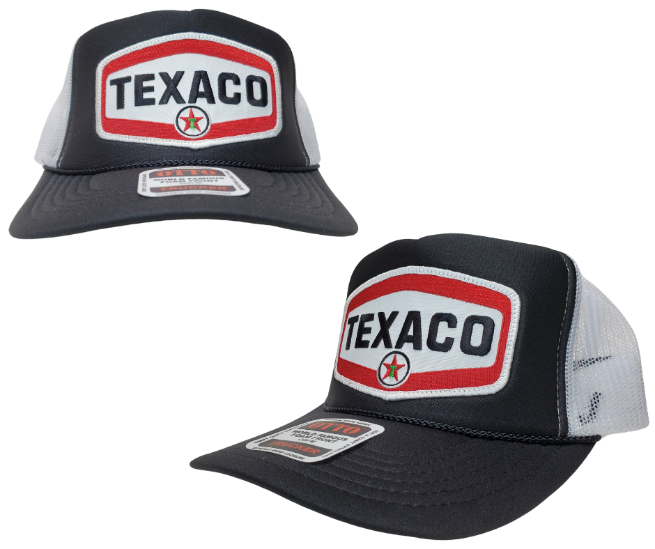 This Texaco patch hat is part of our new Classic Foam Front Trucker Hat Collection. This Curved Bill trucker hat features a big vintage Texaco twill patch sewn on the front panel. You can trust your car to the man who wears the star! One size fits most y’all Get yours now at our Smyrna, TN store or online!
