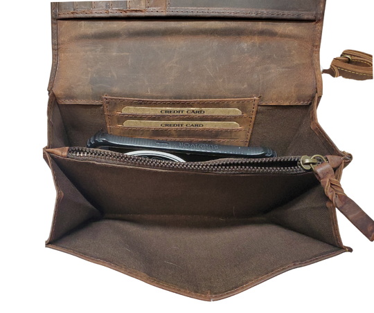 The Tiffany Crossbody Phone wallet is available at our Smyrna, TN shop not far from Nashville. This crossbody phone wallet has 2 accordion pockets, 1 zip pocket,6 additional card slots are placed in front of bag and is covered by flap with a magnetic catch. The inside flap has 5 card pockets and 1 window ID slot. Back of bag has half accordion zip pocket. Crossbody strap is detachable.
Bag size: 7.25” x 5”
4 internal card slots.
Choose from 4 colors