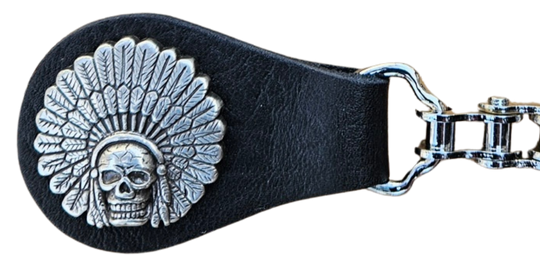 BUY 2 or more and SAVE! We call these our TITAN vest chains because of the large size conchos that are approximately DOUBLE sized! The screwed on conchos attach to a leather connector with snaps that fit most all vest. The Bike Style Chain also makes these unique to the typical traditional vest chains we offer. Ride on over to our Smyrna, TN store not far from Boswell&