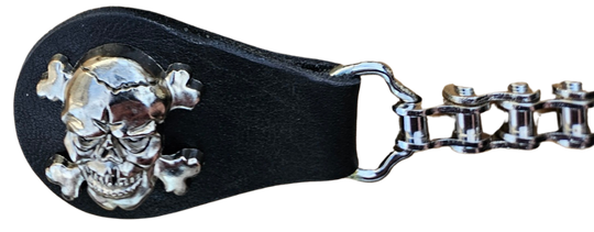 BUY 2 or more and SAVE! We call these our TITAN vest chains because of the large size conchos that are approximately DOUBLE sized! The screwed on conchos attach to a leather connector with snaps that fit most all vest. The Bike Style Chain also makes these unique to the typical traditional vest chains we offer. Ride on over to our Smyrna, TN store not far from Boswell&