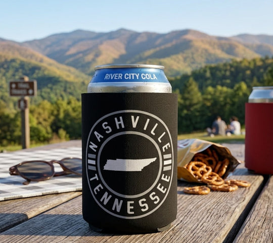 Nashville Tennessee State Can Cooler. These can coolers fit most 12 oz. cans and bottles and are made with polyurethane foam for premium insulation. Sublimation screen printing methods to imprint the design for the best results. Part of our Home section at our Smyrna, TN shop.

Collapsible