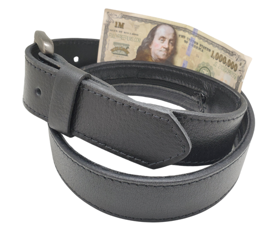 Great for the world Traveler! Hide your important Docs, Cash in the hidden Zippered underside pocket. This soft Buffalo Leather belt will feel good on those long trips. Antique Silver colored buckle that is snapped in for easy removal. Stocked just outside of Nashville in our Smyrna, TN shop. Please see the sizing instructions.