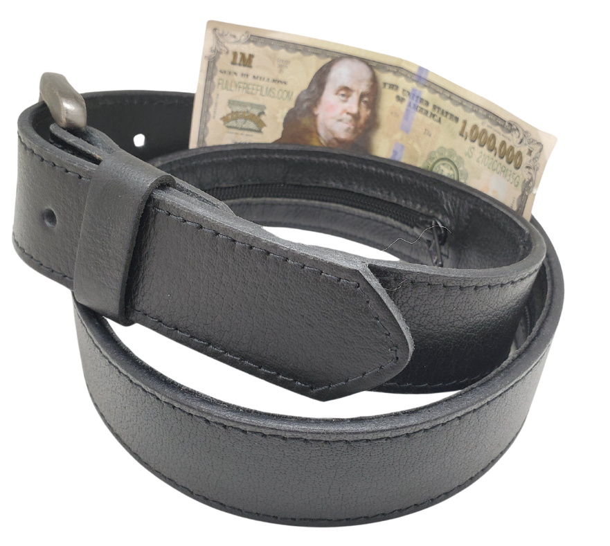 Great for the world Traveler! Hide your important Docs, Cash in the hidden Zippered underside pocket. This soft Buffalo Leather belt will feel good on those long trips. Antique Silver colored buckle that is snapped in for easy removal. Stocked just outside of Nashville in our Smyrna, TN shop. Please see the sizing instructions.