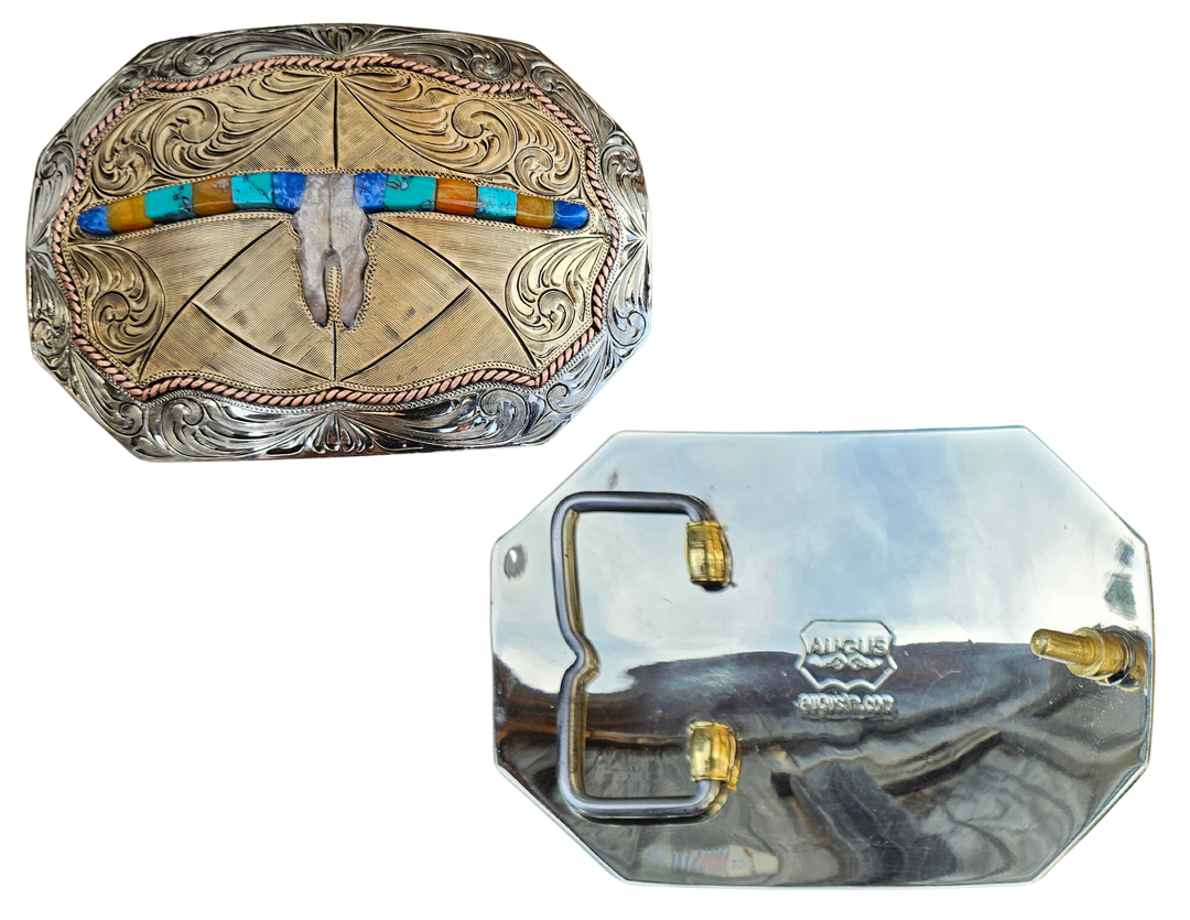 The Tumbleweed Belt Buckle has the ever classic Longhorn design accented with a multi colored stones. A Classic Western belt buckle at it&