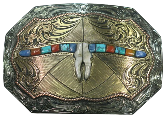The Tumbleweed Belt Buckle has the ever classic Longhorn design accented with a multi colored stones. A Classic Western belt buckle at it&