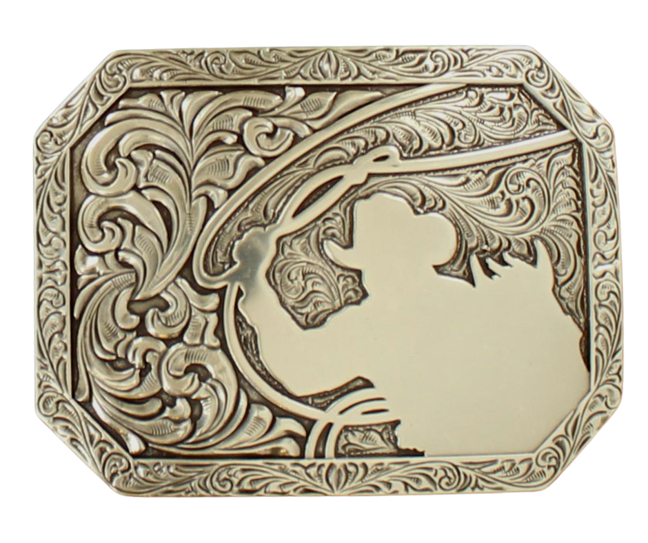 The Roper is a western-style rectangle, bedecked with an oozin' scroll design. It draws the eye with an Antique silver hue, measuring approximately 2 3/4" tall x 3 3/4" wide and fits 1 1/2" belts. Get it in Smyrna, TN (just outside Nashville) or shop online! Imported 