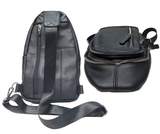 The Daily Carry Sling bag has two spacious main compartments. One main compartment has Interior throw pocket and 1 zipper pocket 1 exterior vertical zipper pocket on front side for your accessories. Backside has 1 vertical zipper pocket Metal loops are to adjust which side the strap attaches Adjustable shoulder strap, Leather pulls

Material: Cowhide leather Colors: black, cream, light brown
Size: 11 ¼”x 6½”x 3”