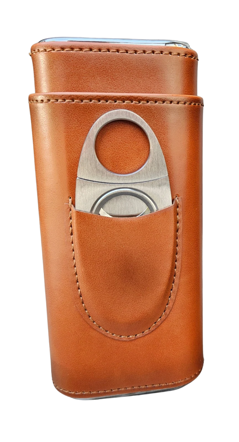 The Humidor Leather Cigar Case, with Cedar Wood Lining Cigar Humidor. Includes a Silver Stainless Steel Cutter Holding max length 6.5 inches and up to ring gauge 52 in. Perfect Gift For Husband ,Boy friend, Groomsmen, Boss, Father, Any Cigar Lovers Very suitable for gifts to friends, dads, grandpa and cigar smokers. Now stocked at our Smyrna, TN shop close to Murfreesboro.

Dimensions: 7 x 3.6 x 1.4
Easy carry for traveling