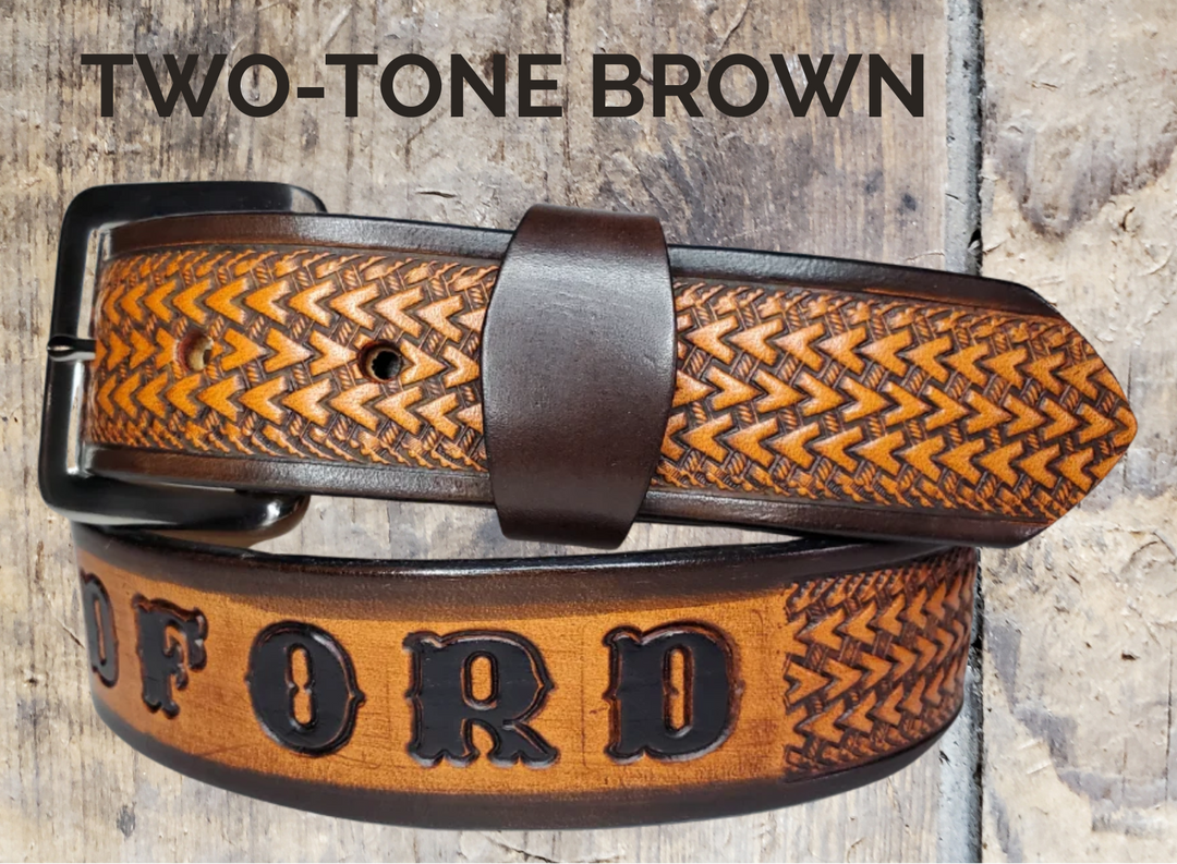Wayfarer handmade leather belt in two tone brown