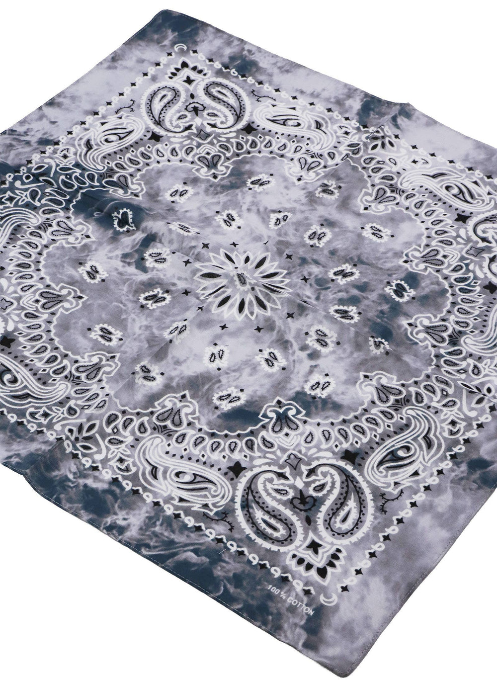 Vibrant Tie-Dye Marble Gradient Paisley Print Light-Weight Square Cotton Bandana. These tie-dye bandanas feature a classic paisley print with a vibrant, marbled dye pattern, offering a stylish twist on a timeless design-perfect as a head wrap, face mask, hanky, or scarf for everyday wear or bold street-style looks. In Stock at our Smyrna, TN shop not far from Murfreesboro.

Dimensions: 20.5" * 20.5" * 0.1"
100% Cotton