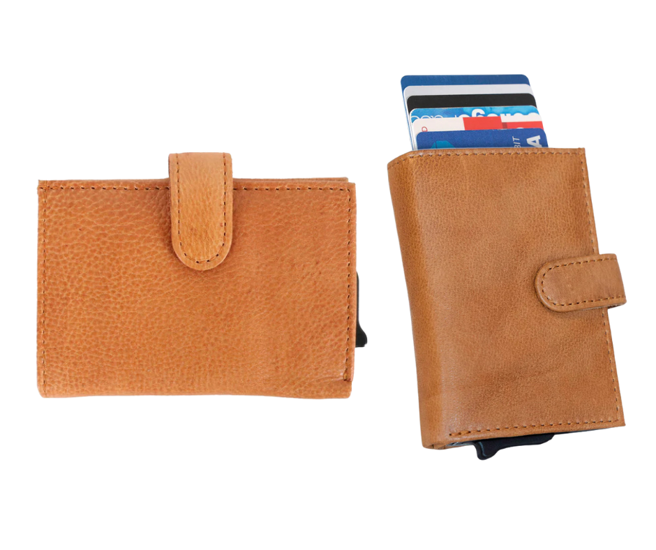 The Nova Auto Pop-Up Wallet is available at our Smyrna, TN shop. A minimalist design and practicality. Made from premium full-grain leather. It offers ample storage for up to 8 cards, an ID, bills, and coins. The unique auto pop-up mechanism allows quick access to your cards with a simple push, while built-in RFID protection keeps your personal information secure.

Wallet Dimensions:&nbsp;4" L x 3" H x .75" D