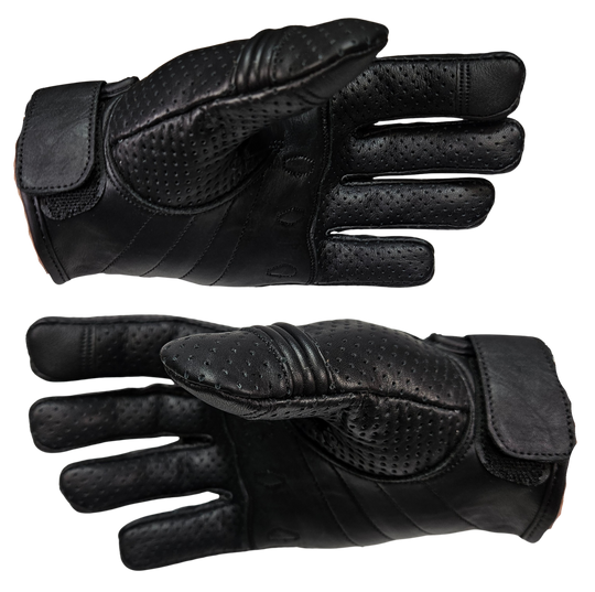 Perforated leather gloves are a cool take on riding gloves. The Perforated soft leather creates a comfortable fit that will become your favorites. Hook and loop strap to tighten the fit around your wrist. Now stocked at our Smyrna, TN shop.&amp;nbsp;

Sizes S-5X