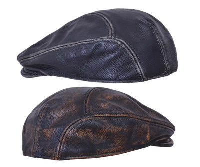 Defy convention in a classic DISTRESSED LEATHER DRIVERS CAP in Black or Brown. Made from premium cowhide leather with an elastic headband for a perfect fit. Available in S/M or L/XL. Get your adventure started with our Smyrna TN shop, just a short drive from the heart of Nashville! See sizing info below.