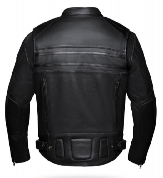 European style collar. It also has decorative black on black stripes and 2 reflective piping strips across front and back. Padding across shoulders, arms, and lower back. Four outside pockets, zippered vents, and two inside concealed carry pockets. The jacket also comes with a full sleeve zip out liner and is available in sizes from M to 5XL. You can find this jacket in stock at our Smyrna, TN shop, only 30 minutes away from downtown Nashville.