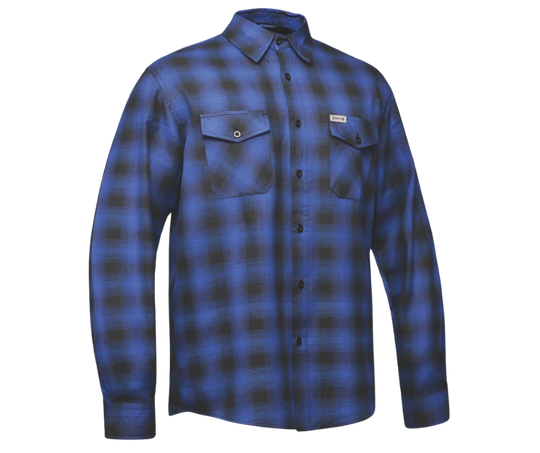 This 100% cotton Plaid Blue and Black flannel shirt exudes classic style. It features a button down collar, two front flap pockets, and a vintage plaid pattern. Perfect for hiking, outdoor work, or riding horses or motorcycles. Never going out of style, and always available in our Smyrna, TN shop. Imported.

Details: Button down collars, Snaps, 2 Pockets, Yokes, Flannel Lining, 100% Cotton