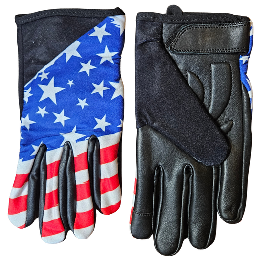 USA RWB Flag gloves are a new take on riding gloves. The soft leather palms combined the printed soft cotton tops create a comfortable fit that will become your favorites. Now stocked at our Smyrna, TN shop.

Sizes S-5X