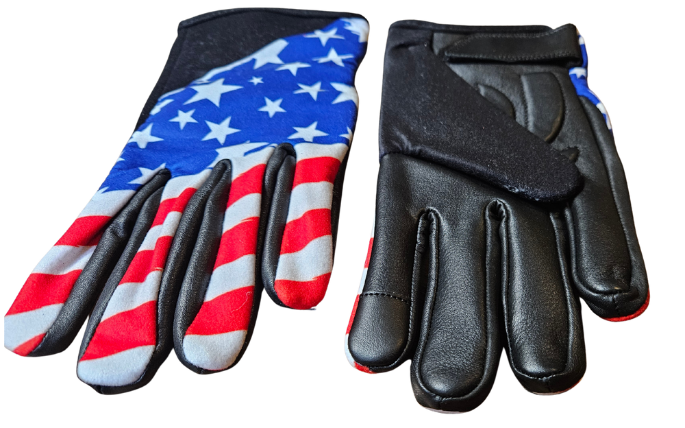 USA RWB Flag gloves are a new take on riding gloves. The soft leather palms combined the printed soft cotton tops create a comfortable fit that will become your favorites. Now stocked at our Smyrna, TN shop.

Sizes S-5X