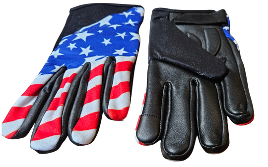 USA RWB Flag gloves are a new take on riding gloves. The soft leather palms combined the printed soft cotton tops create a comfortable fit that will become your favorites. Now stocked at our Smyrna, TN shop.

Sizes S-5X