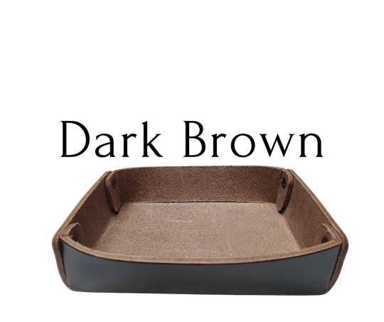 Full 1/8" thick Rectangle Leather Valet tray made in our Smyrna, TN shop. These are our most basic version that we are CLOSING OUT. Very limited stock available. There WILL be some variation from pics in colors. These were Samples and Store Displays. THESE DO NOT COLLASPE like our other valets.