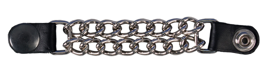 Vest Chains...a great accessory for your vest. Sure they look great but they offer some great options for your riding. In our experience most folks will use at least 2 but some will go with 4, it's your choice. We offer the basic chrome plated and the newer powder coated in colors. The average length is approx. 4" -4 1/2"long.