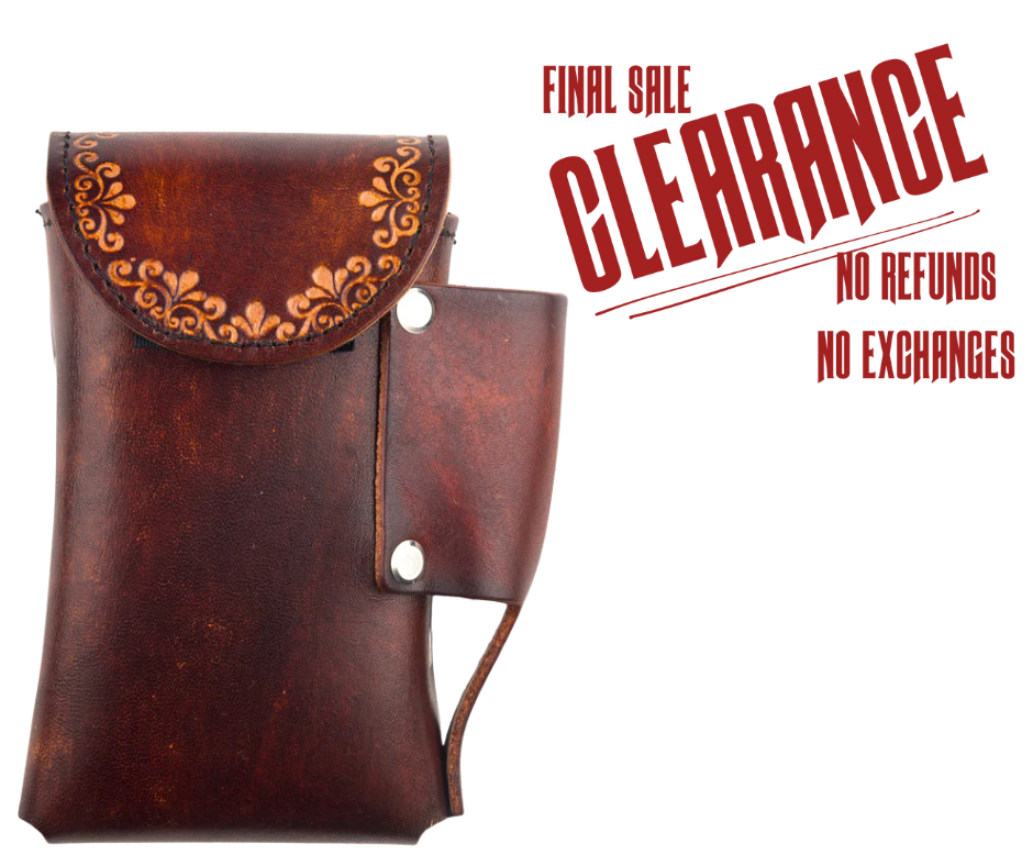 Made in USA
Hand Finished Veg-tan Leather
Velcro closure on flap
Bic lighter holder on side