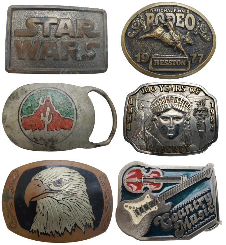 If your always in Thrift stores looking shirts, jeans, jackets these Vintage Buckles are a great match. We sometimes come across these either buying one at a time or small collections we hope to continue to offer these. Notice I've took front and back pictures to give you a honest representation of they're appearance. These are also available if you stop in our Smyrna, TN shop to see in person. Selection will always be changing.