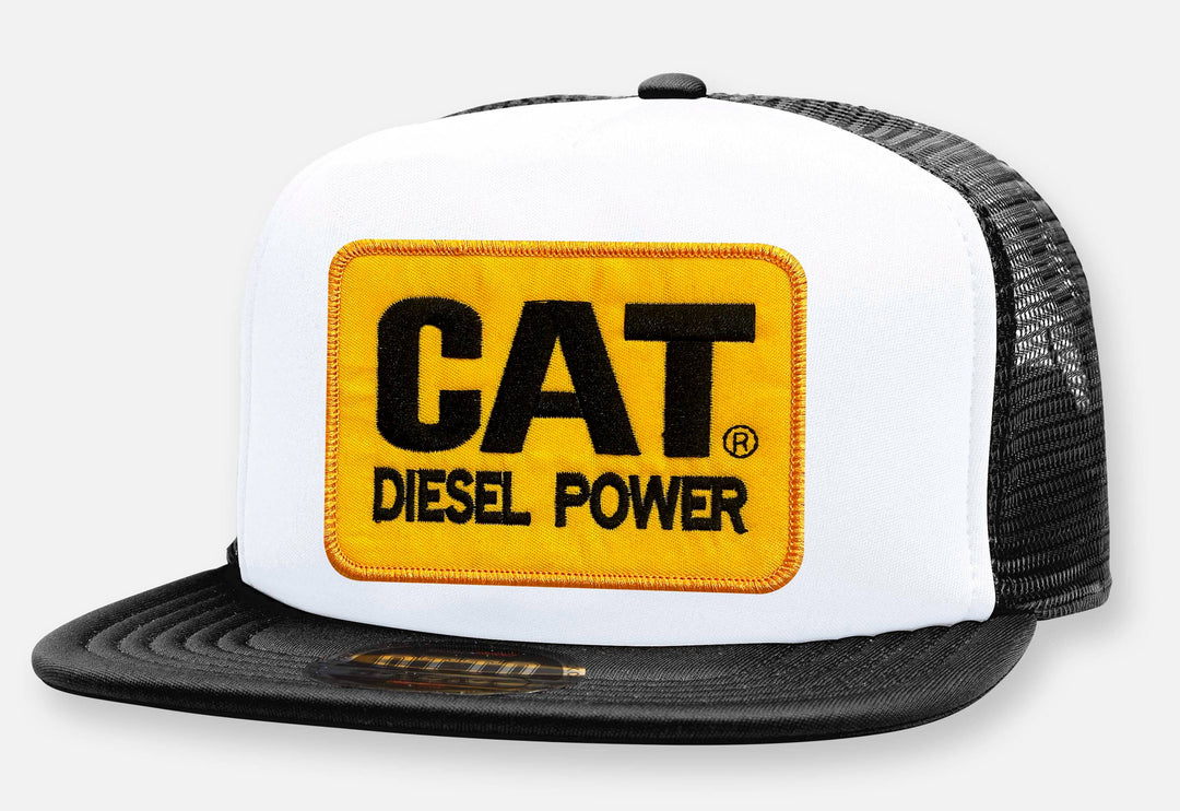 This flat bill Diesel Power cap is part of our new Classic Trucker Hat Collection. This mean trucker hat features a big burly vintage Cat Diesel Power patch sewn on the front panel. This hat is as old school as it gets! Get yours at our Smyrna, TN shop not far Broadway downtown Nashville.