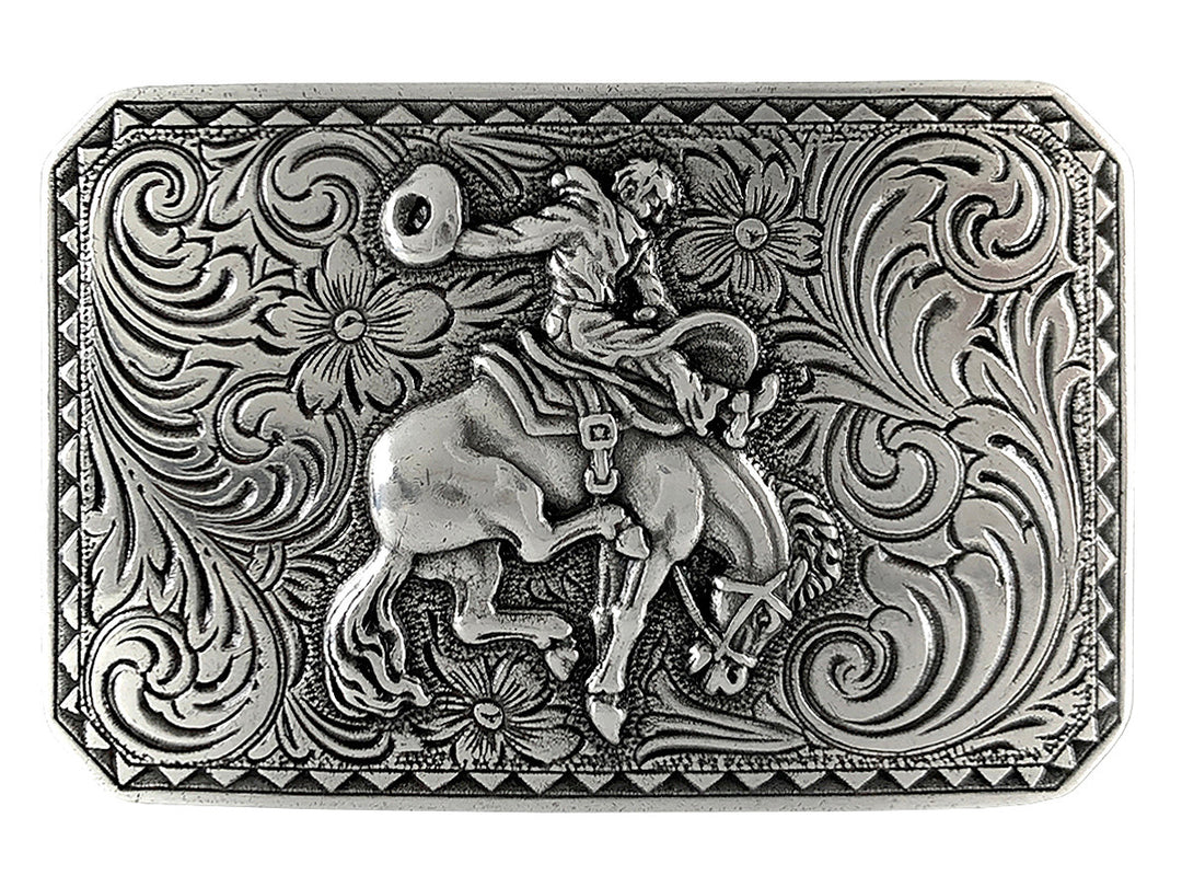 The Virgil is known for being one of the Best Bucking Horses of all time! So we named this Bronc Belt Buckle after him so you can pay homage to the best. It's rectangle shape makes it easy on the mid section to wear and it's Antique Silver finish will match nearly anything you wear. See this buckle at our Smyrna, TN shop not far from the nearest Boot store.