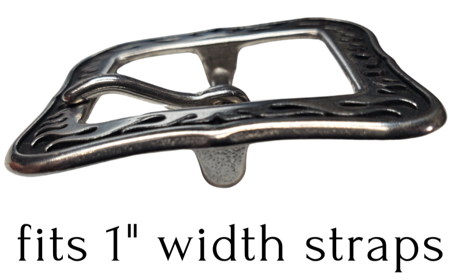 Stainless Steel 1" Width - Fired up and ready to attach to your existing belt. Designed to fit 1" belts and measuring approximately 1 3/4" x 1-7/8", it's available in our shop near Nashville in Smyrna, TN. Limited stock.