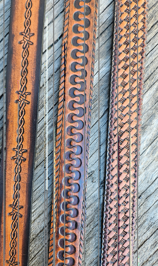 Classic Western Styled, embossed pattern leather hatbands that are 3/4" wide fitting up to size 7 1/2 hat. Fit&